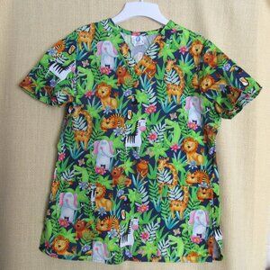 02SCRUBS  scrub top Zoo animals Medium